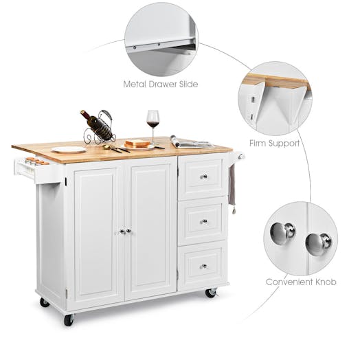 NNECW Kitchen Island Trolley with 3 Drawers & Adjustable Shelves