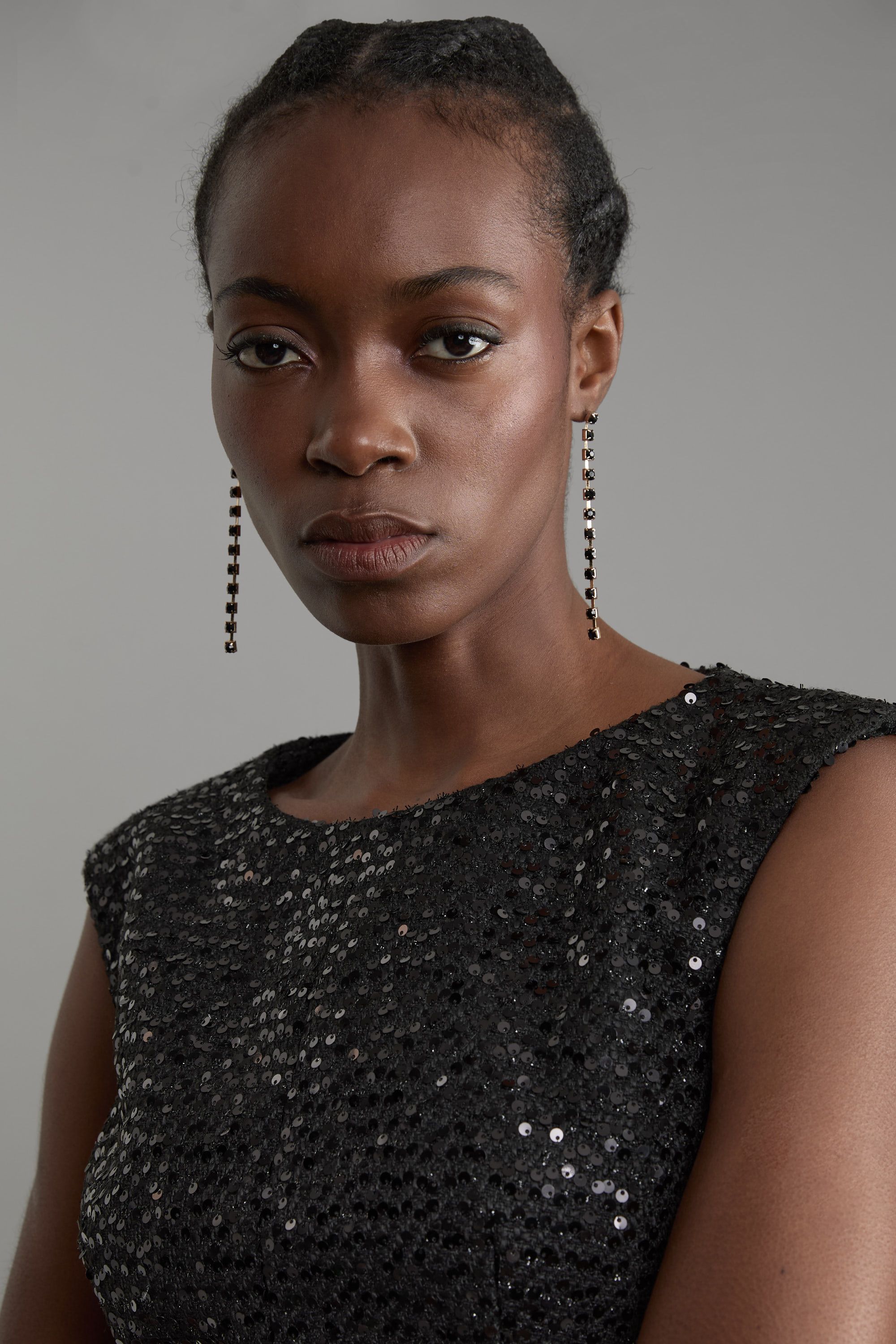 KarenMillen Tailored Sequin Tweed Drop Waist Midi Dress