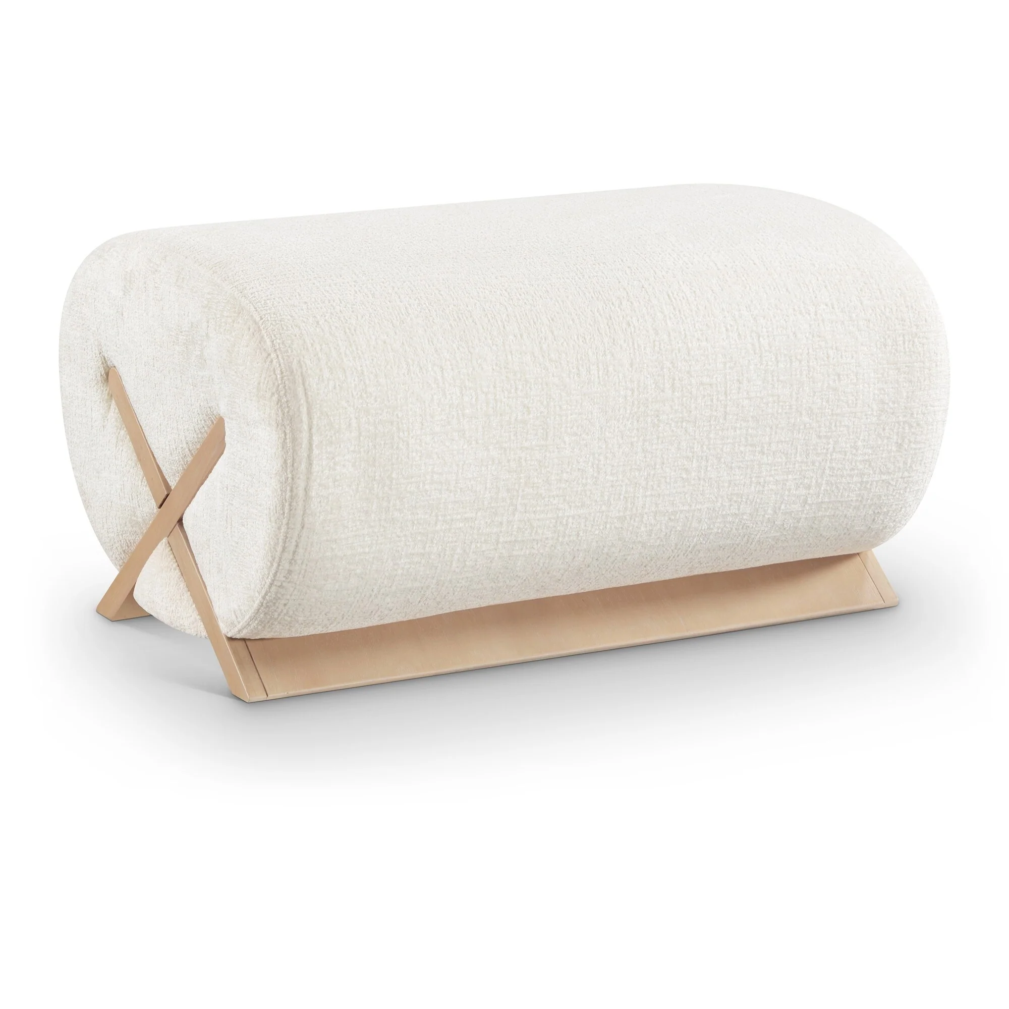Akira Fabric Ottoman, Natural Finish