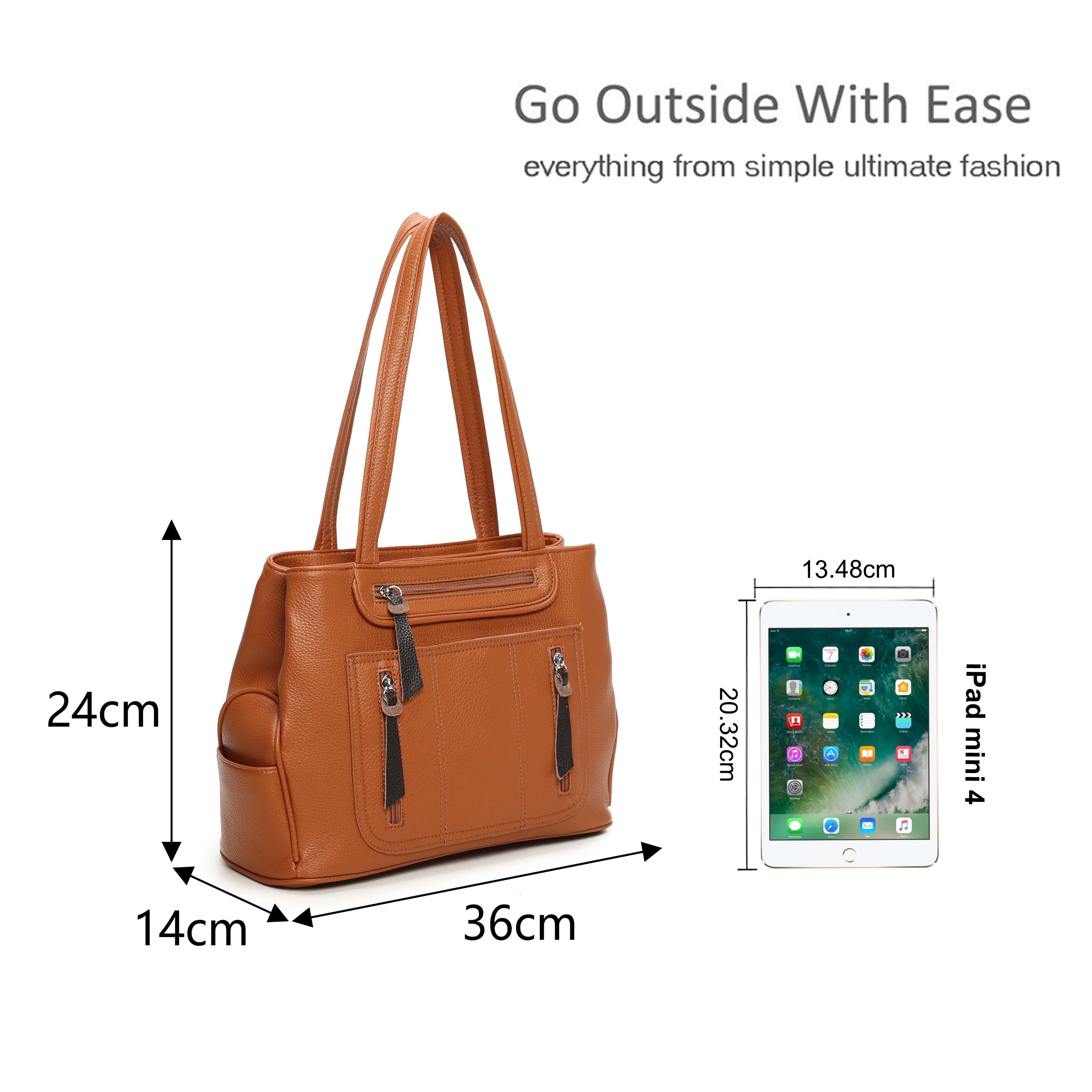 Kitise Double Compartments Multi-Pockets Large Handle Tote Bag