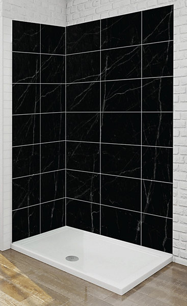 Panneau mural Alu Douche Salle de Bain MARBRE NOIR MAT CARREAUX120 cm x 210 cm