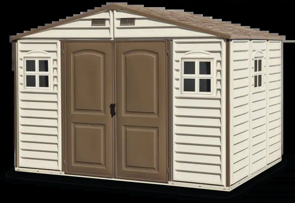 Duramax Woodside Vinyl Garden Shed, Brown, 10-1/2-ft x 8-ft