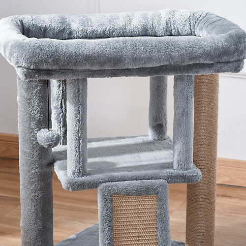 Arbre à chat PawHut 57 cm avec niche plateforme et jouet suspendu pour petits chats gris clair