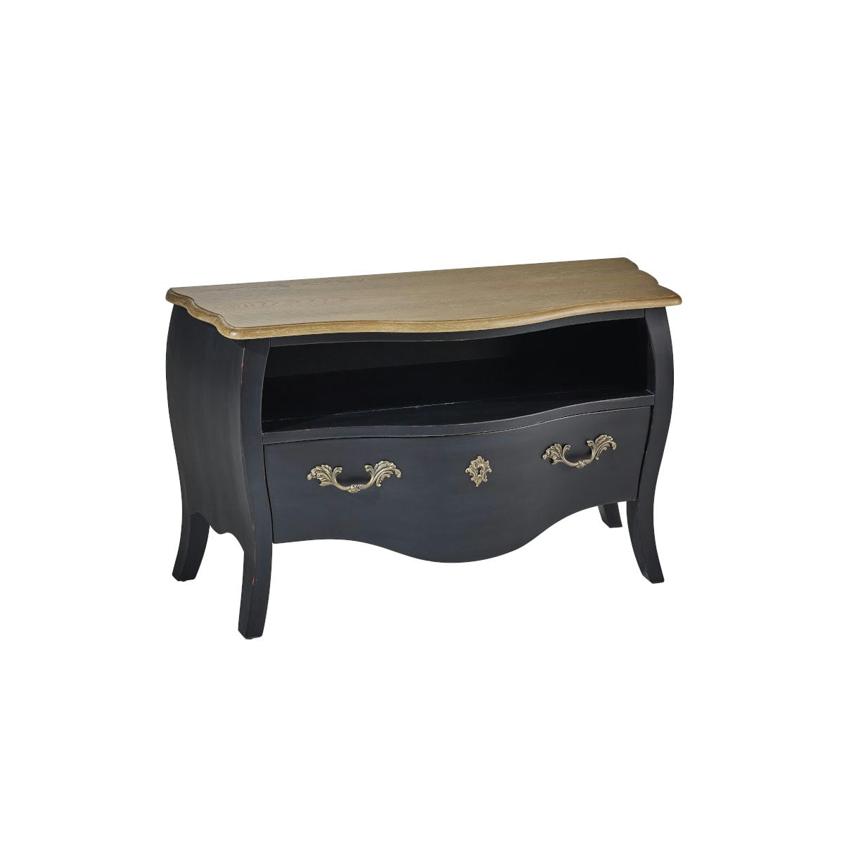 AQUITAINE - Meuble tv plateau chêne L 100 patine antiquaire noire