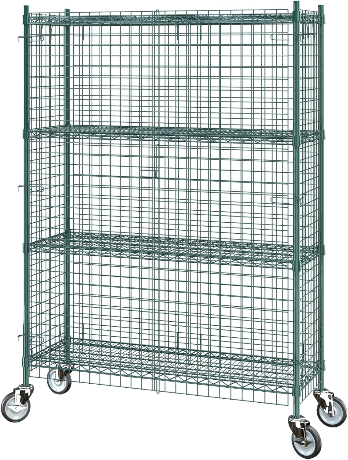 Commercial Grade NSF Listed Metal Wire Mesh Storage Green Epoxy Mobile Security Cage Kit, 18 x 48 x 70, Perfect for Warehouse, Walk-in Refrigerator, Freezer, Grocery Store, Restaurant, Dishroom