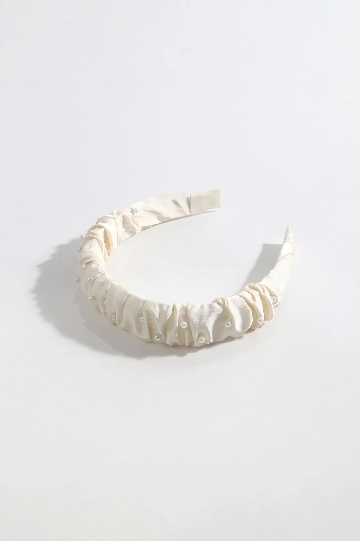 Cream Ruched Pearl Hairband