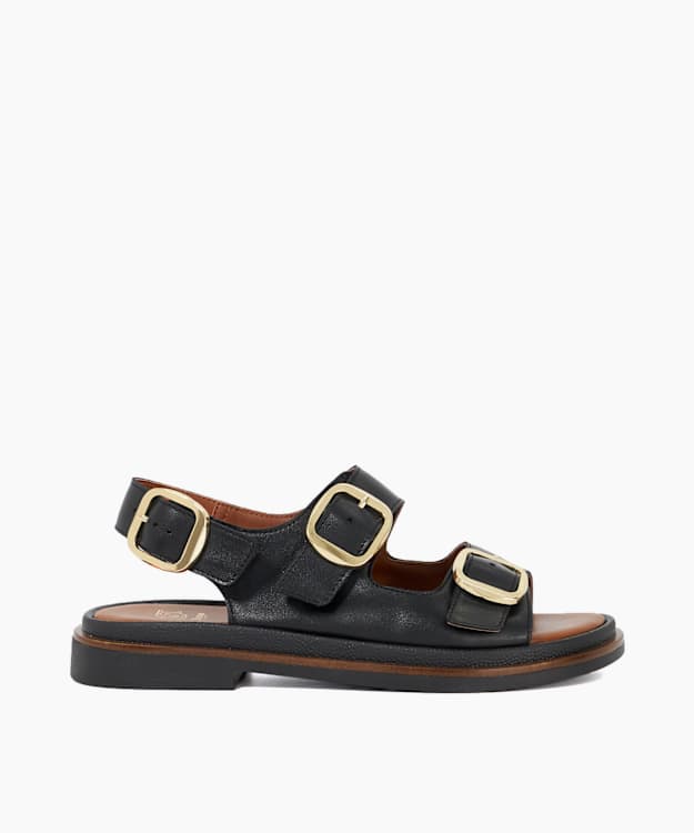 Luckles Black - Triple Buckle Sandals
