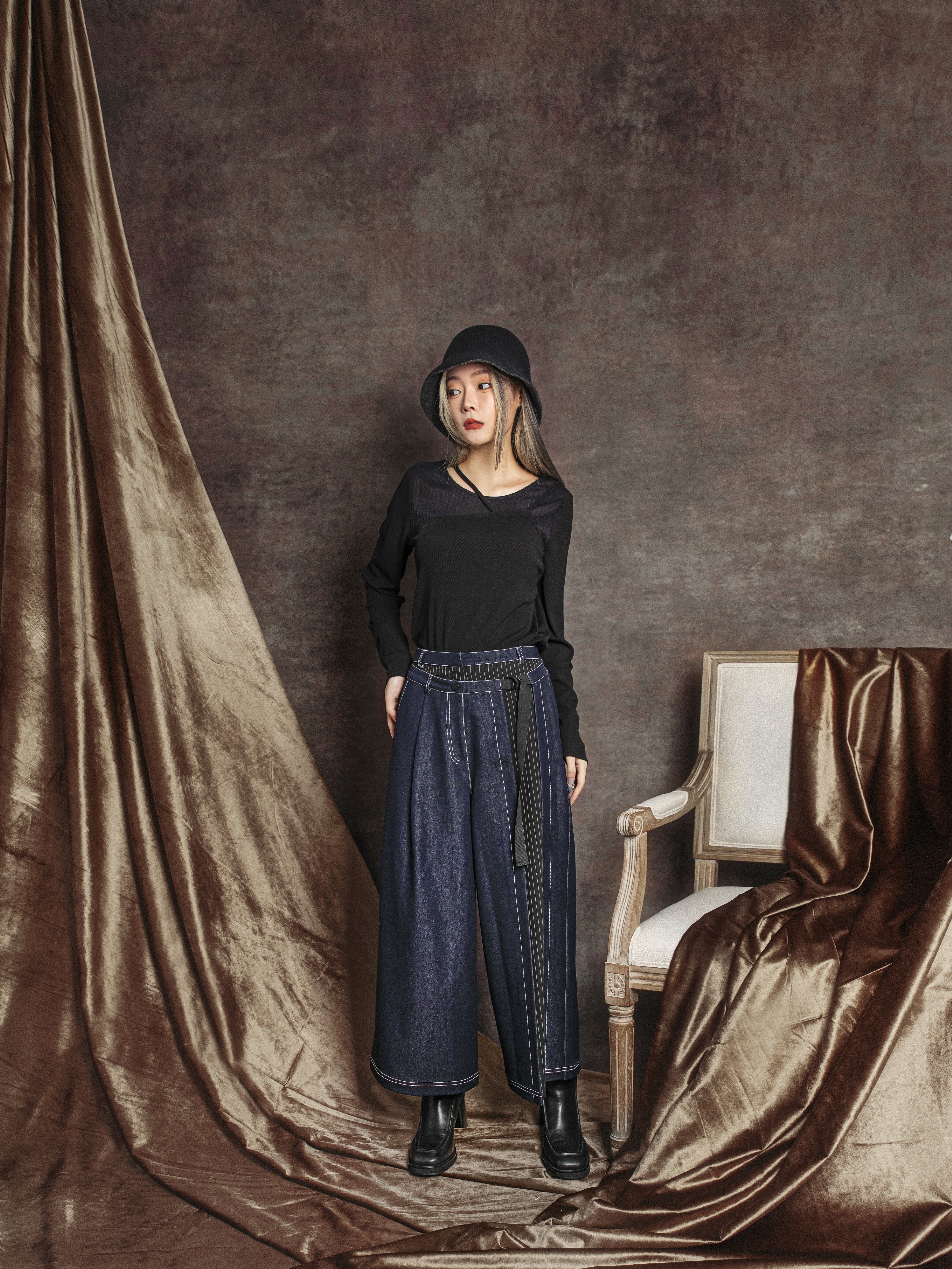 Asymmetric patchwork pants - 280D