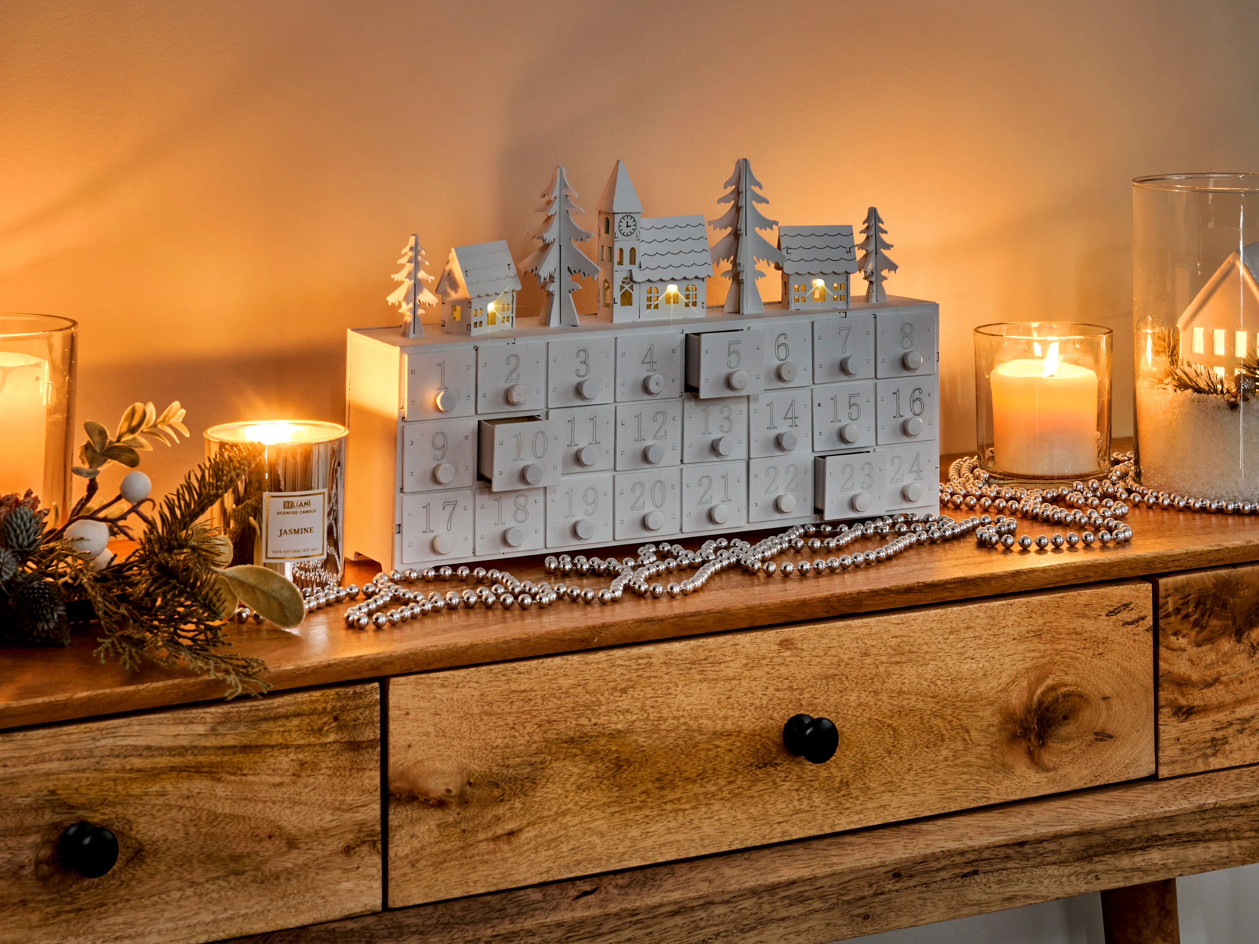 Christmas Decoration LED MUONIO Advent Calendar 24 cm White