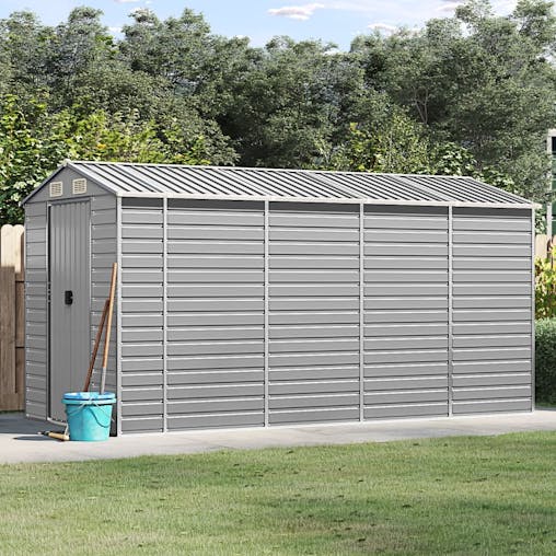 NNEVL Garden Shed Light Grey 191x385x198 cm Galvanised Steel
