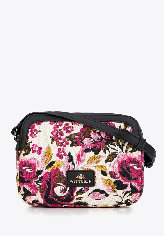 Damska crossbody z żakardu i ekoskóry biało - różowa