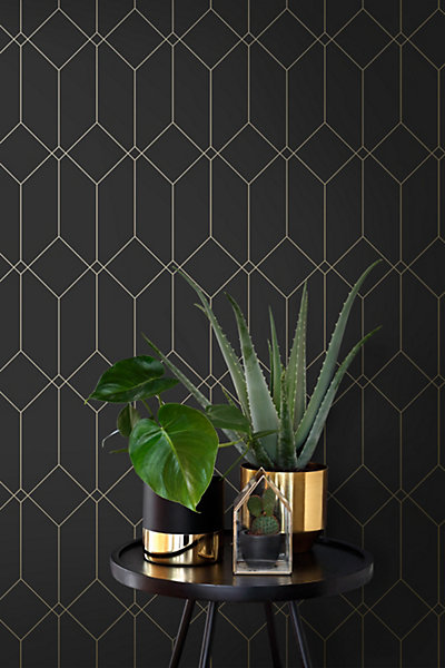 ESTAhome papier peint art déco noir et or 53 cm x 10.05 m