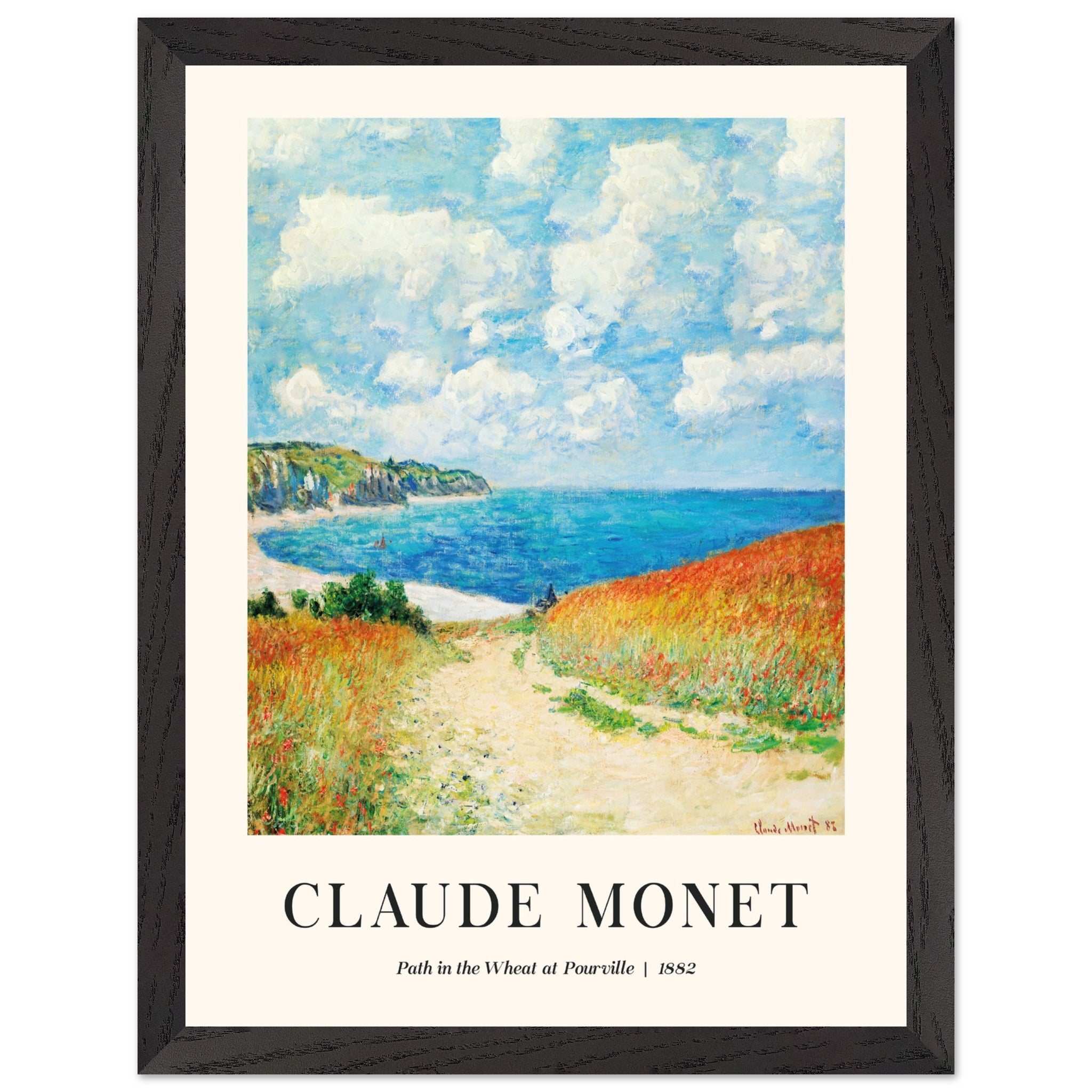 Artfulprints Poster met Lijst Claude Monet - Path in the weath at Pourville  - 30x40 cm - Blauw