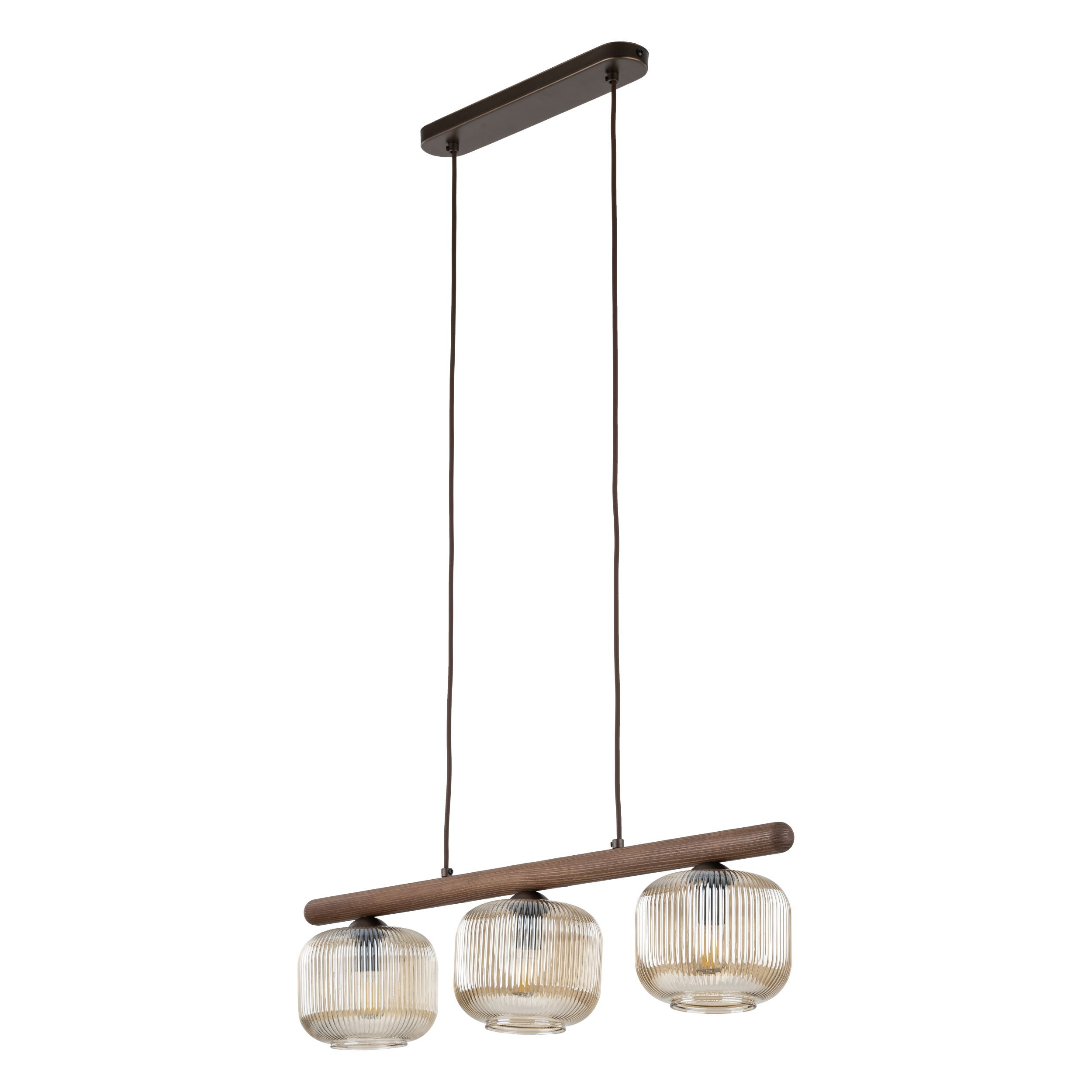 Lampa Wisząca Tk Lighting Salvia Brązowe Klosze Drewniana Belka 3Xe14