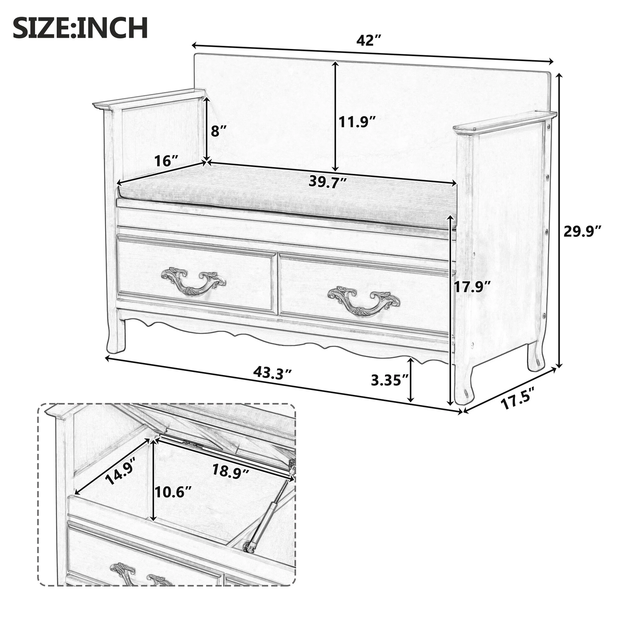Shoe Bench with Removable Cushion