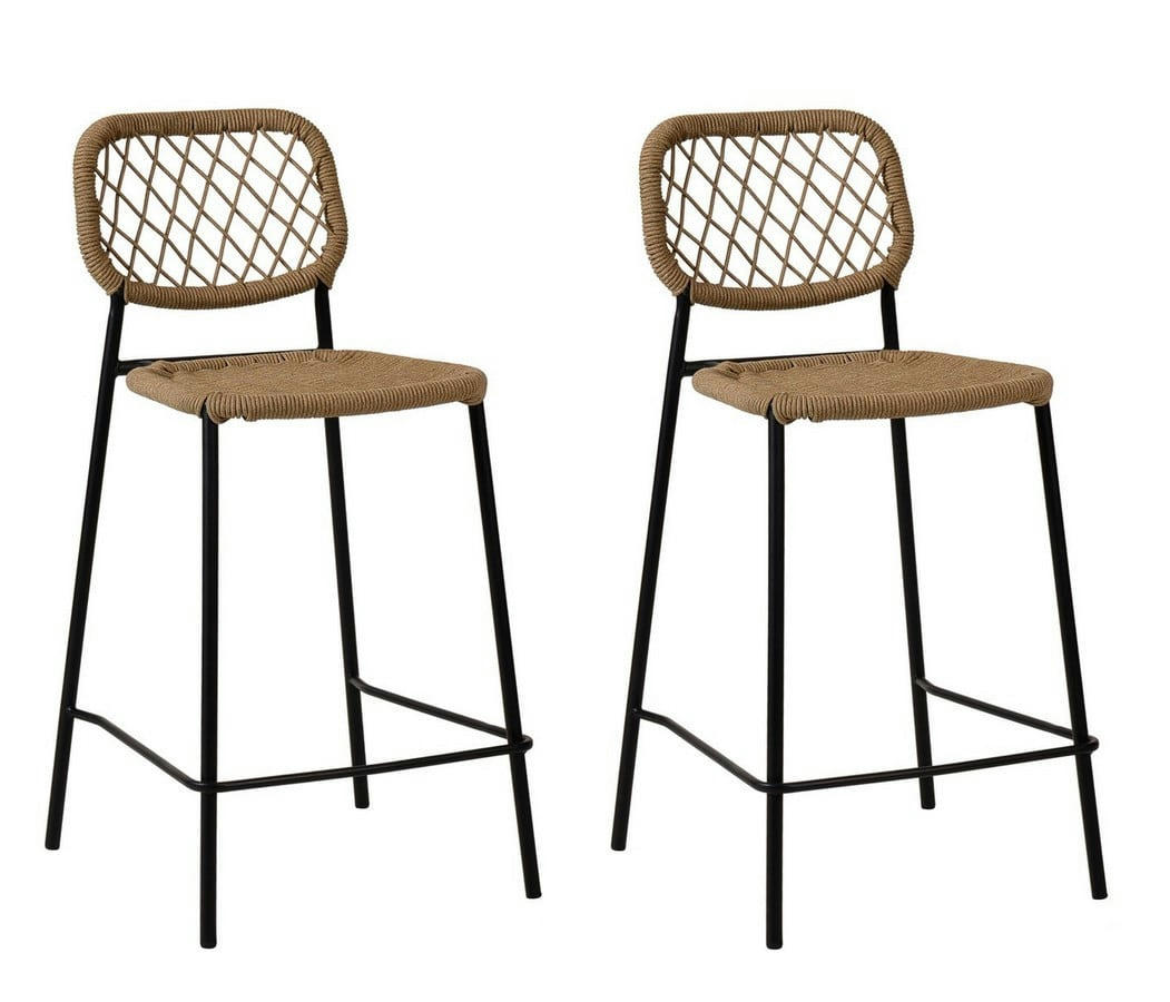 CORDOU - 2 Tabourets de bar corde beige