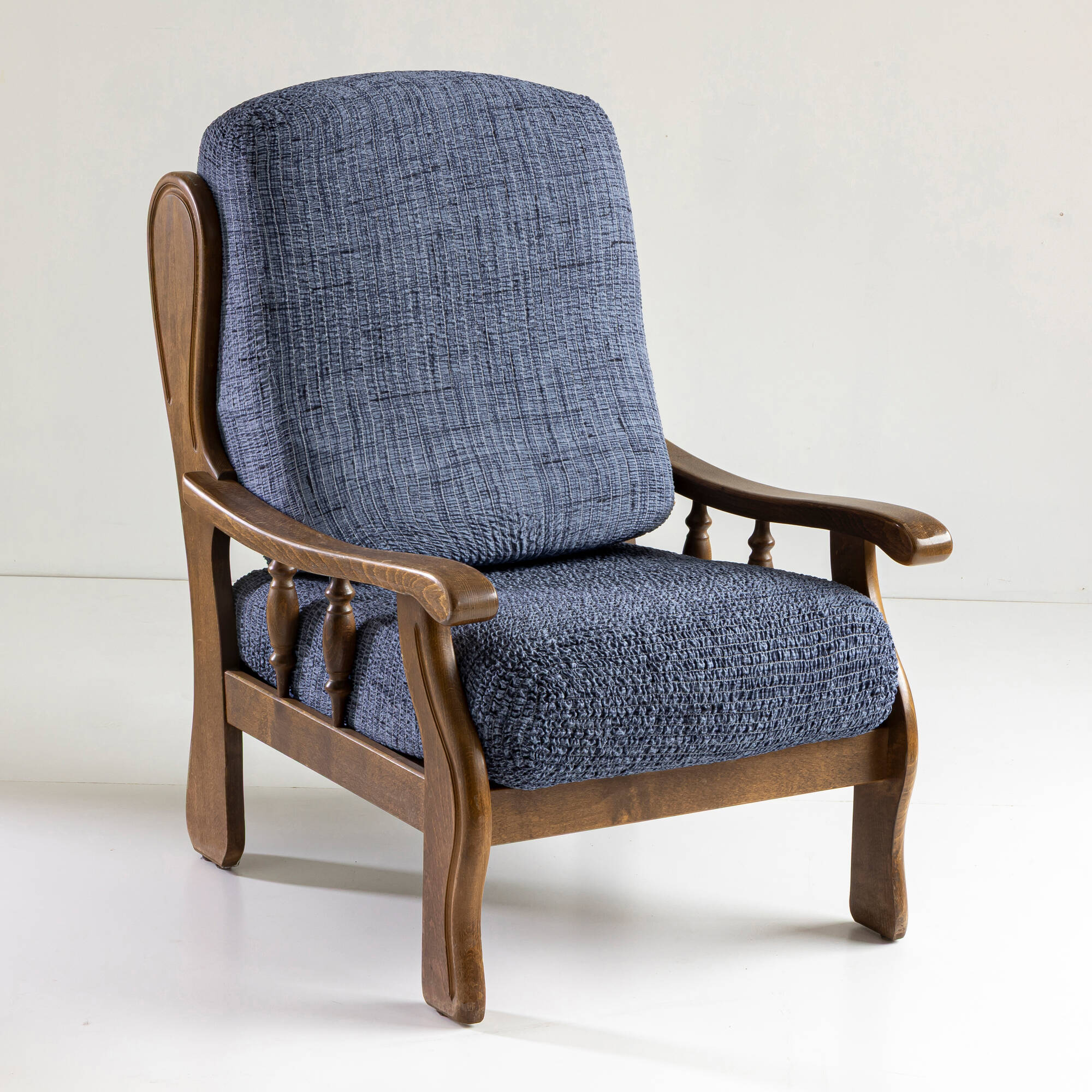 Housse microfibre bi-extensible effet faux uni spéciale fauteuil rustique