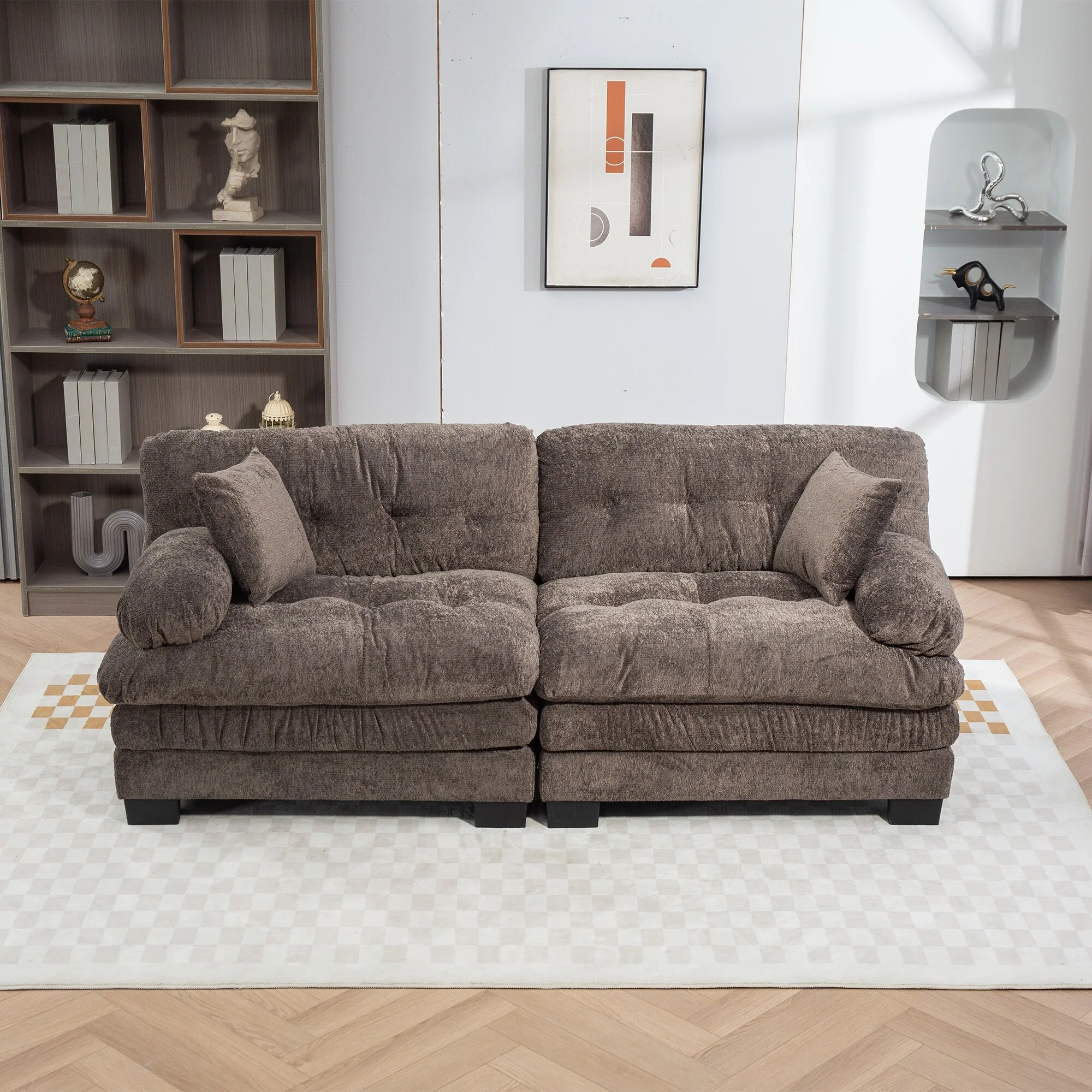 84 Upholstered 3-Seater Sofa with Memory Foam & Comfort Pillows