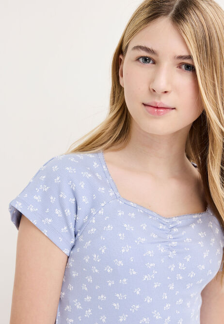 Older Girls Blue Floral Sweetheart Top