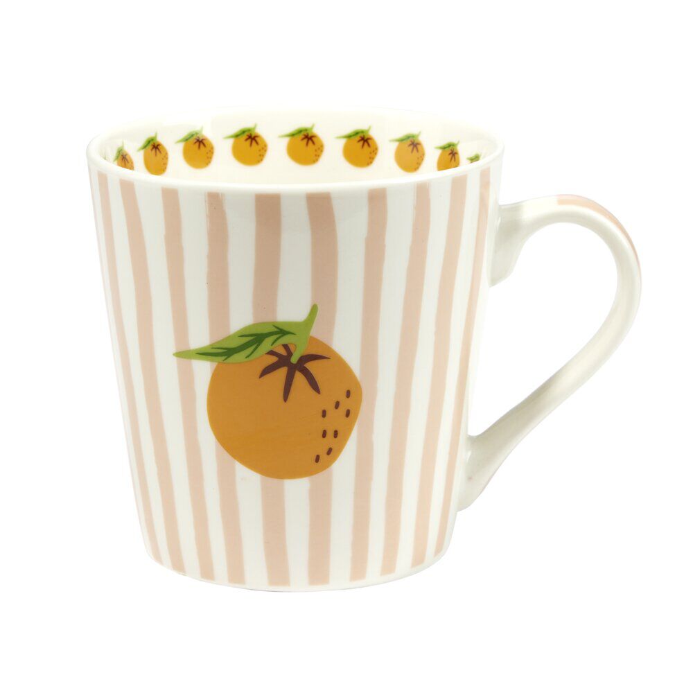 Mug céramique motif fruit orange bayadère rayures colorées Ø8,5xH9cm (2 modèles)