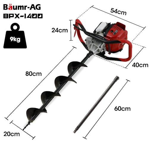 NNEMB BPX-1400 38cc 4-Stroke Petrol Post Hole Digger, 150mm Auger w/ 600mm Extension Shaft