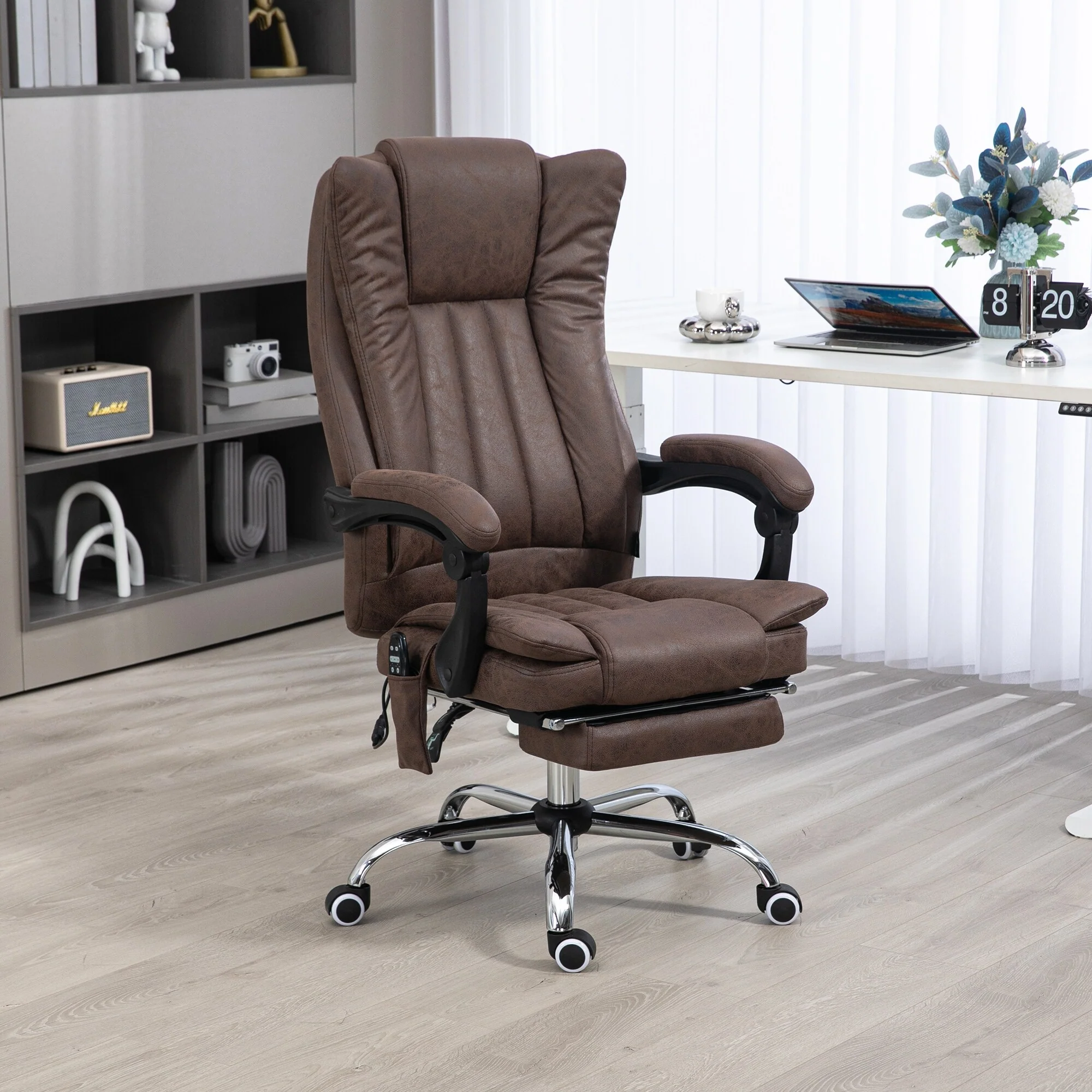 Microfiber Massage Desk Chair with Heat, Adjustable Recline, Retractable Footrest & High Back Support
