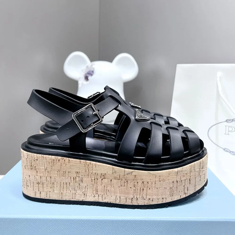 Prada   Rubber Wedge With Thick Sole Sandals Slide
