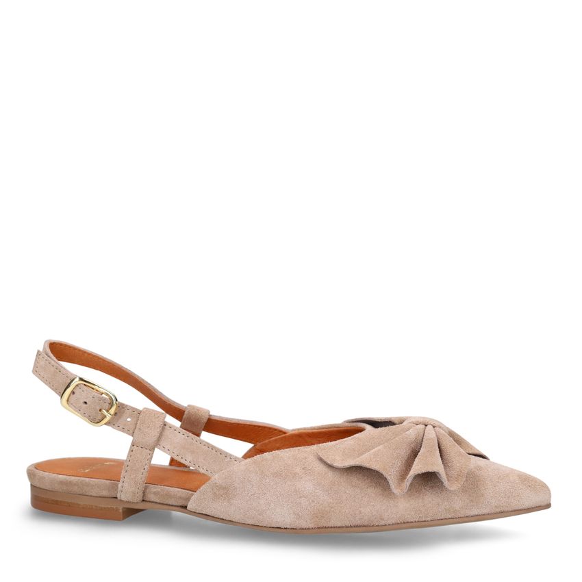 Manfield Taupe suède slingbacks met strik