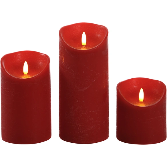 LED-Kerze »3D Rustic FLAME«, Ø 9 cm, rot, Timer
