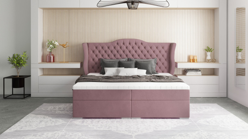 Ropez Montana 180x200 łóżko z topperem i pojemnikami różowy