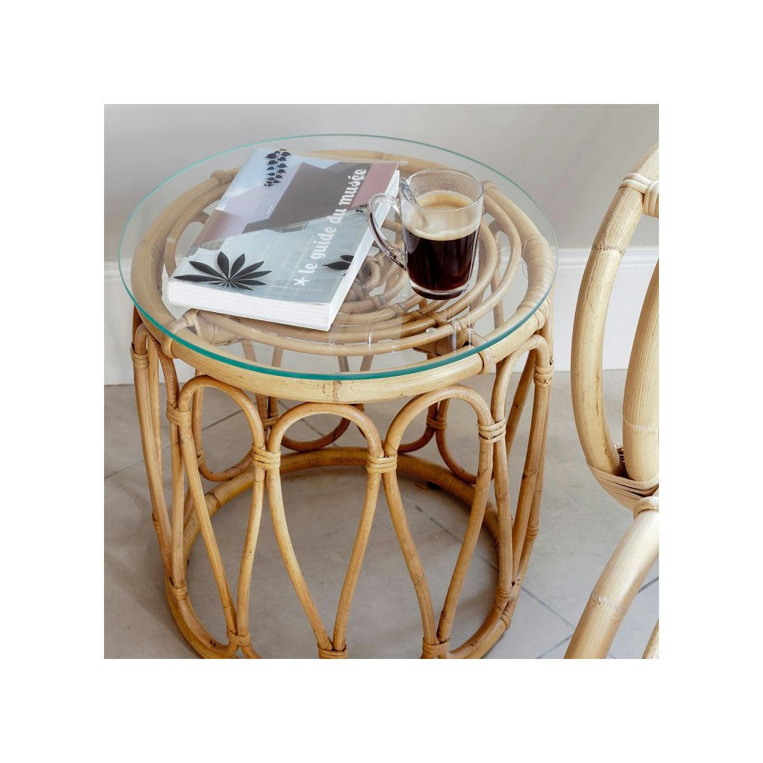 TAMBOUR - Pouf en rotin vintage