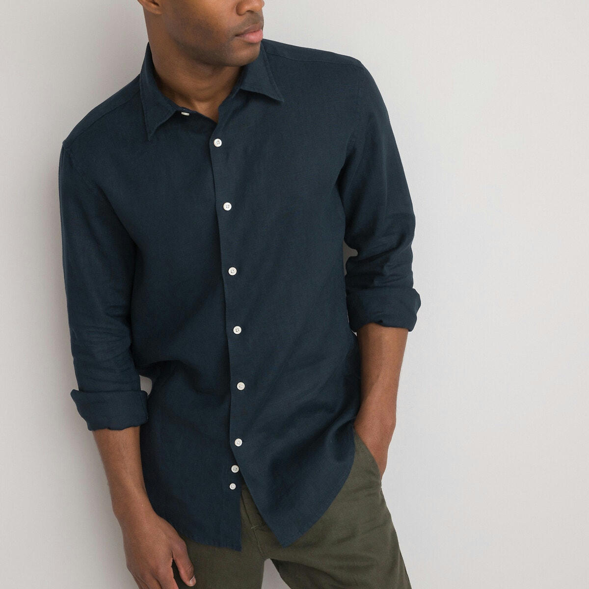 Chemise droite Signature, manches longues, en lin