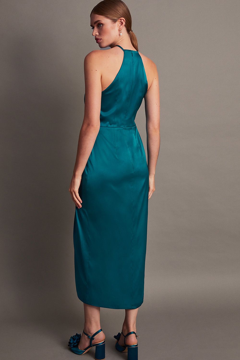 Monsoon Sabrina Corsage Halterneck Dress Teal