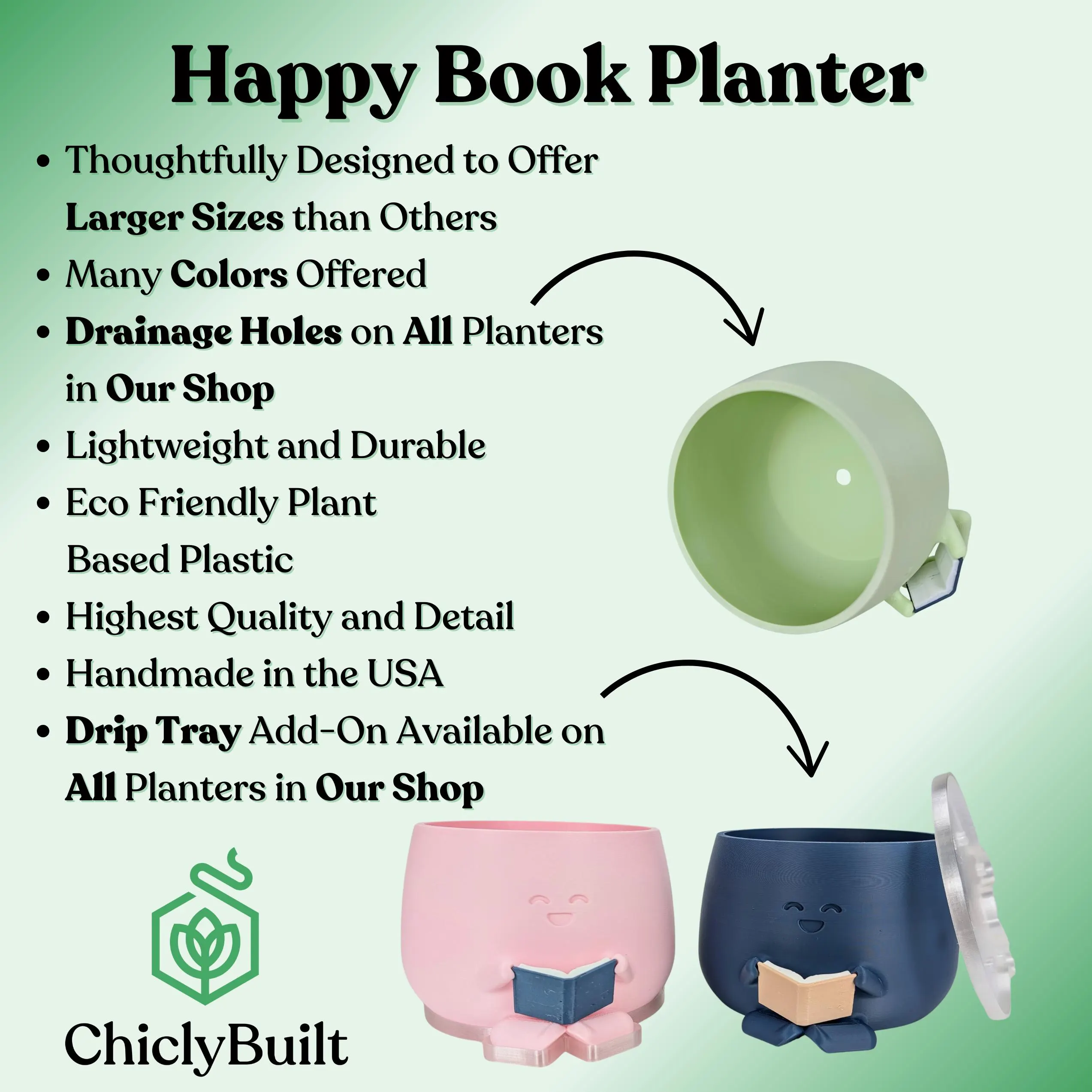 Cute Planter Book, Book Lover Gift, Unique Plant Pot Reading, Indoor Planter Pots, Christmas Gift for Her, Unique Flower Vase, Housewarming