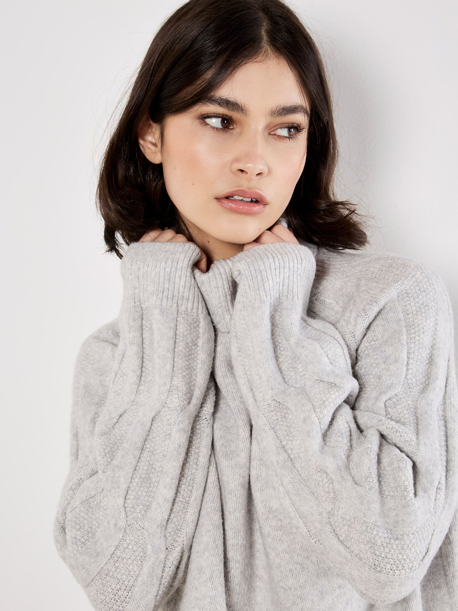 Apricot Cable Knit Roll Neck Jumper