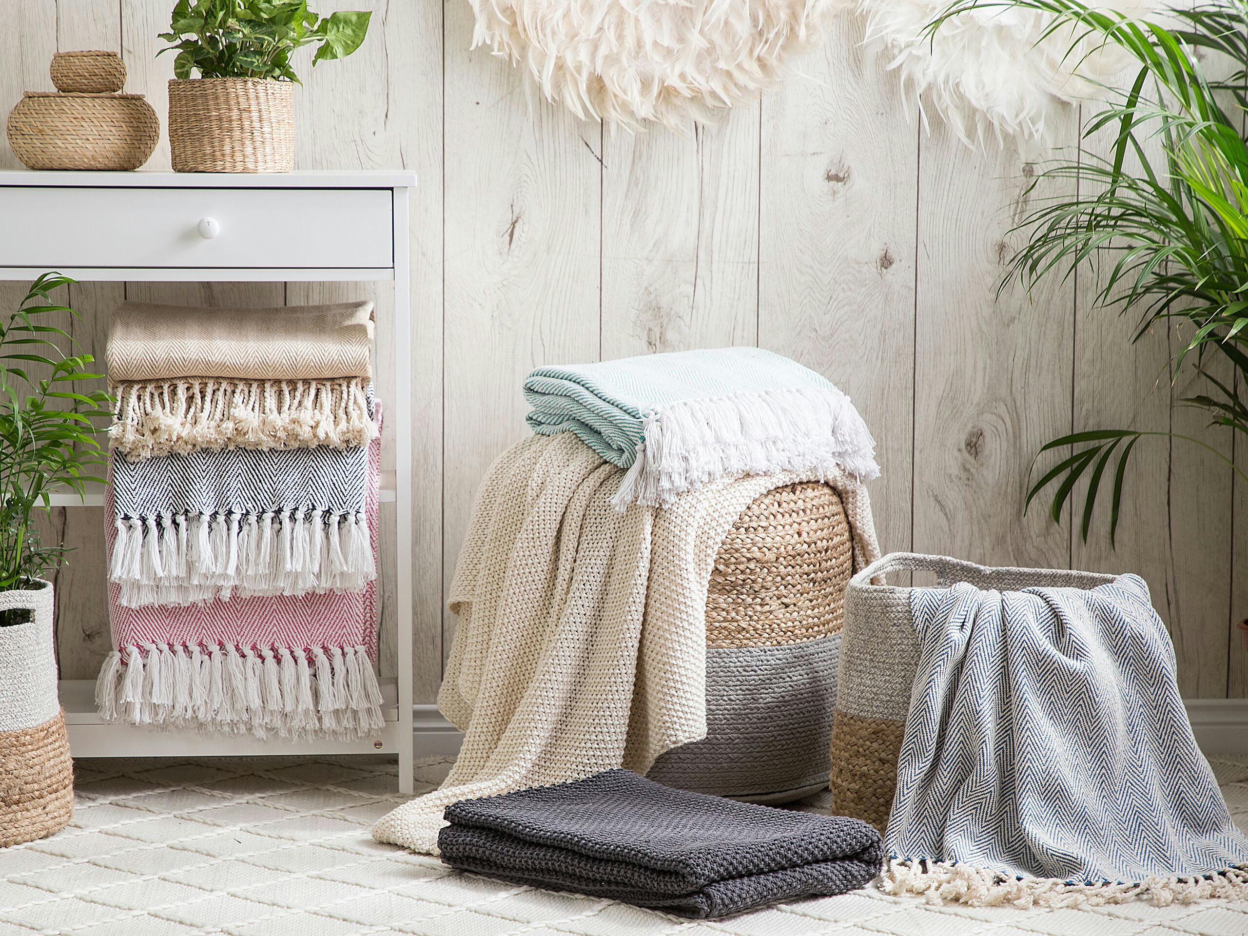 TILMI - Couverture en coton bleu 160x130cm