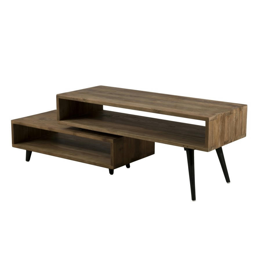 ALIDA - Meuble TV rotatif en teck recyclé pieds noirs