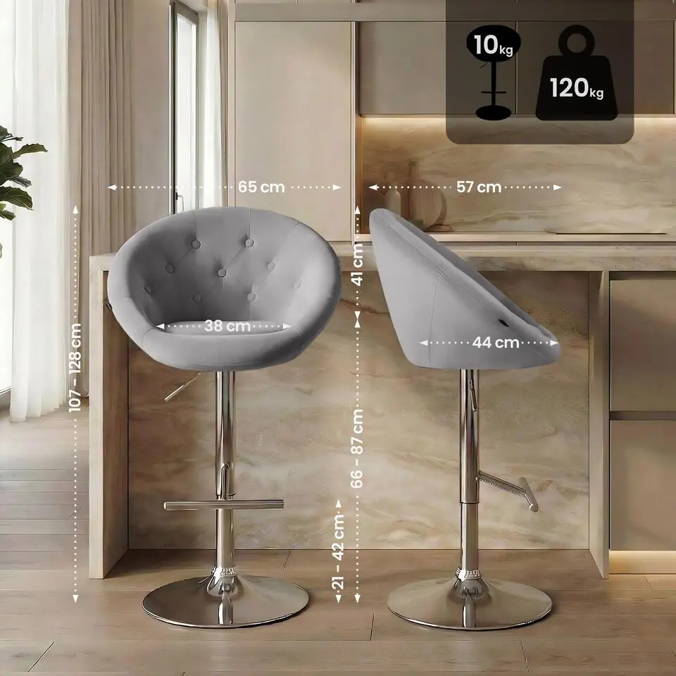 CLP Barkruk London chroom Frame - Fluweel - grijs