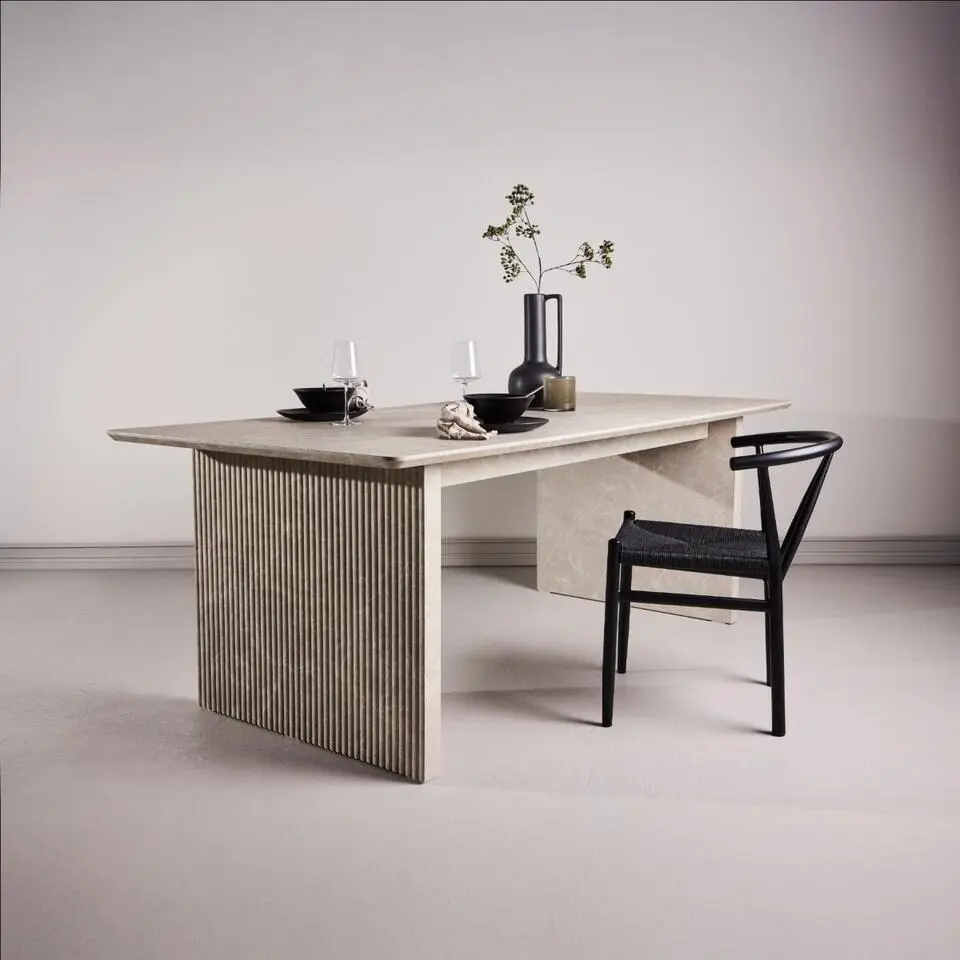 Eettafel Rechthoek Beige Marmerlook - 200x100x75cm - Vail