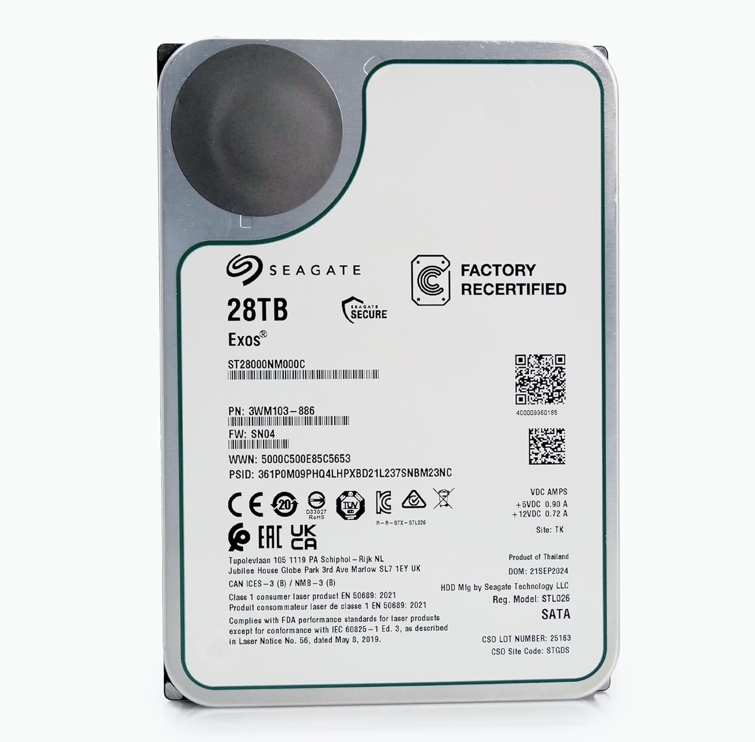 Seagate Exos 28TB Internal Hard Drive HDD - 3.5 in CMR SATA 6Gb/s  7200 RPM  512MB Cache  2.5M MTBF - ST28000NM000C (Renewed)