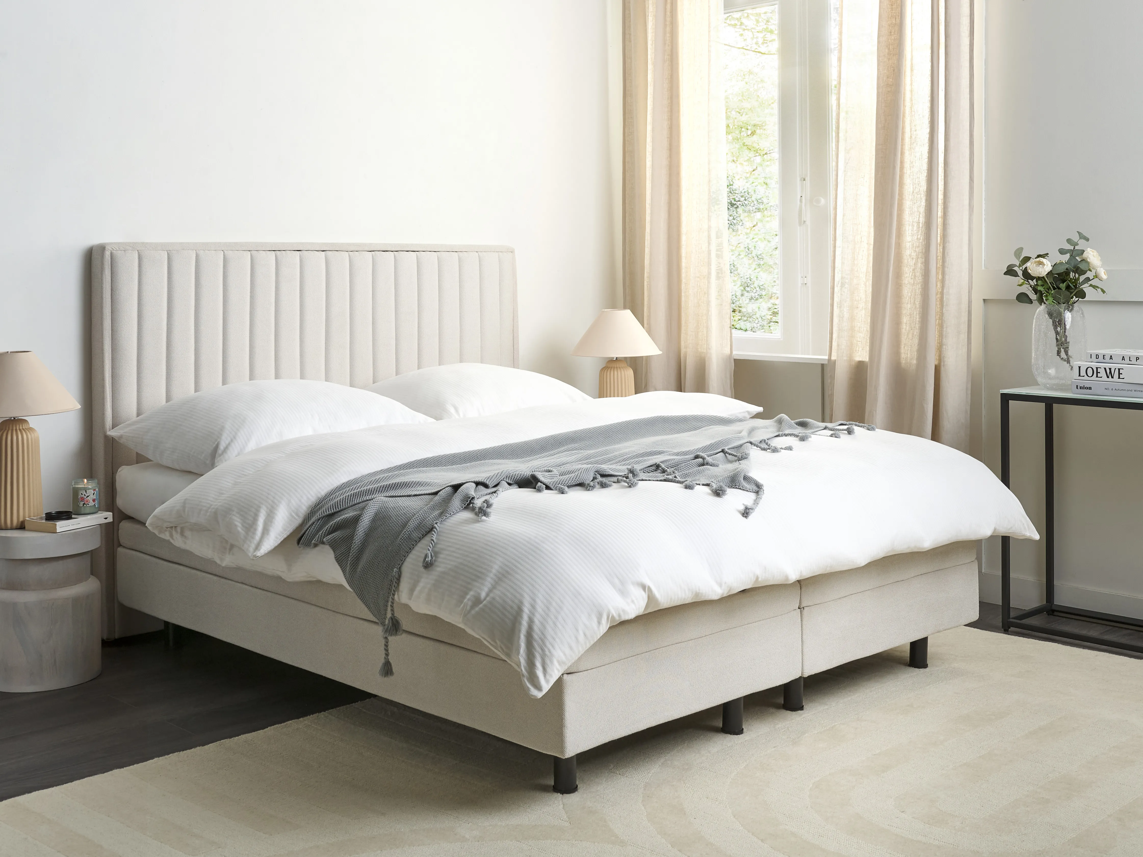Adjustable Bed Fabric CASTELLAN 160 x 200 cm (EU King Size) Light Beige