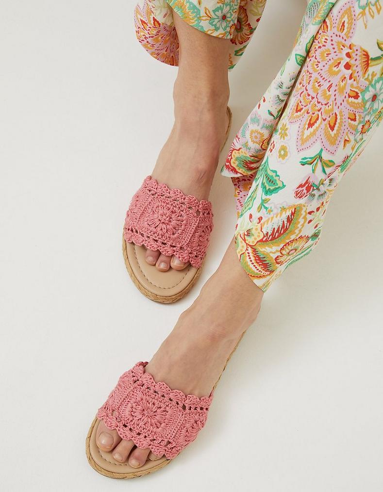 Cate Crochet Raffia Sliders