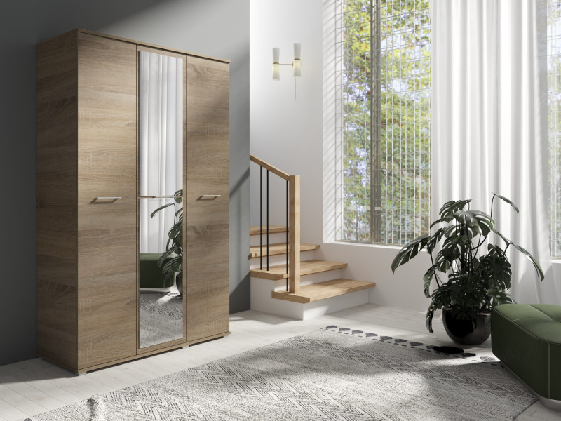 Szafa Otwierana Trzydrzwiowa LUSTRO 120cm x 200cm TRUFLA | Półki   Wieszak