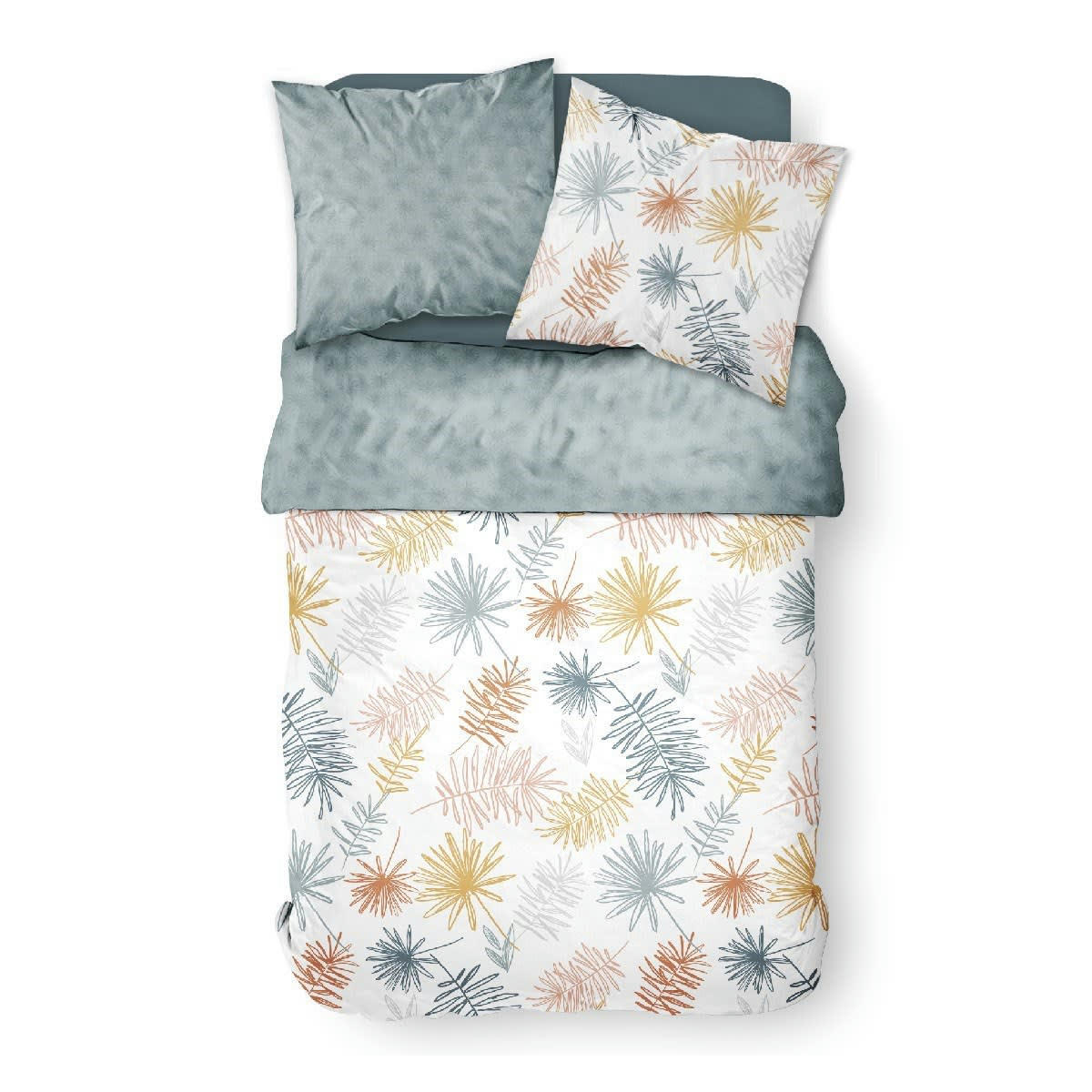 SUNSHINE - Parure de lit 2 personnes imprimé floral en Coton Bleu 240x260 cm