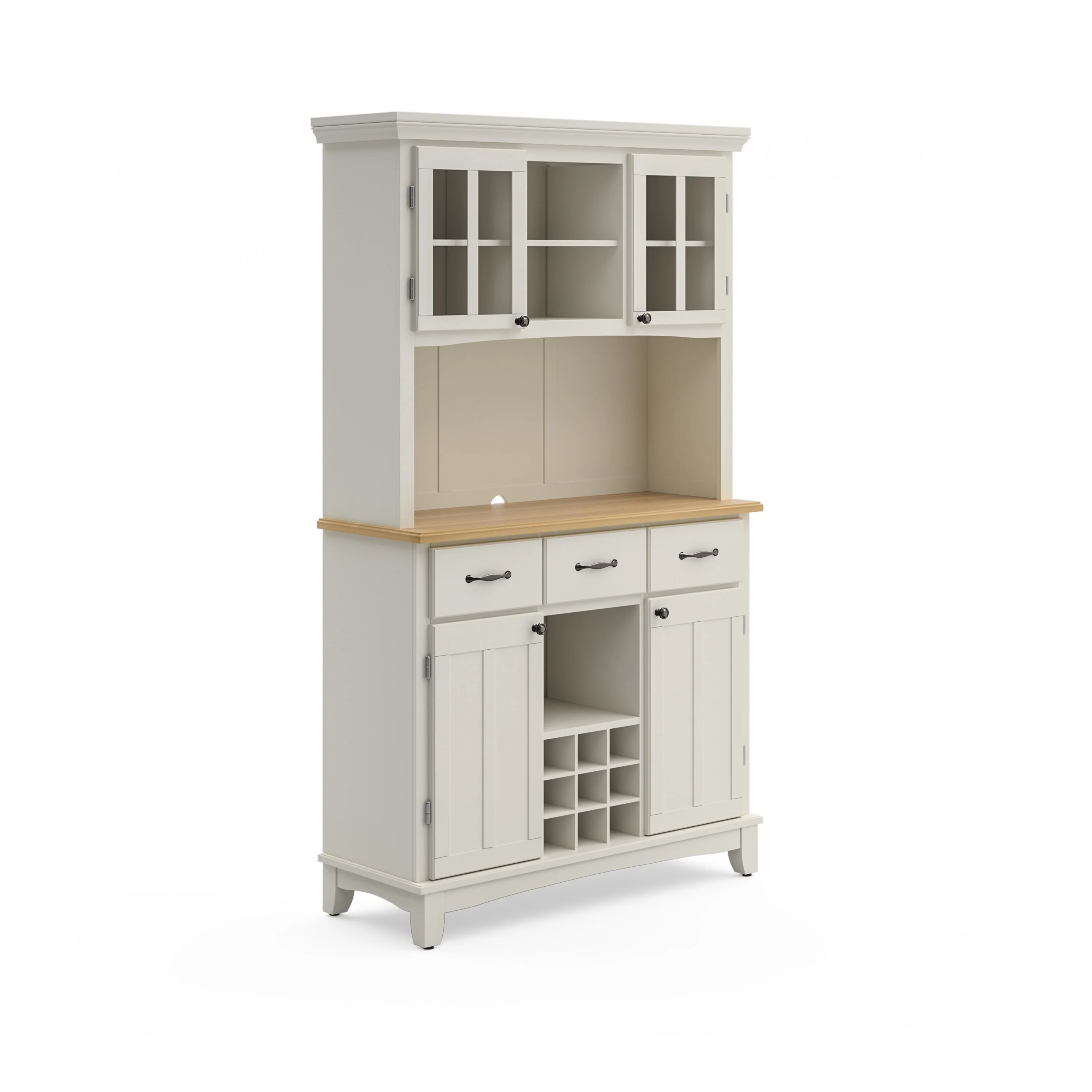 Homestyles Buffet of Buffets Off-White Server with Hutch & Wood Top