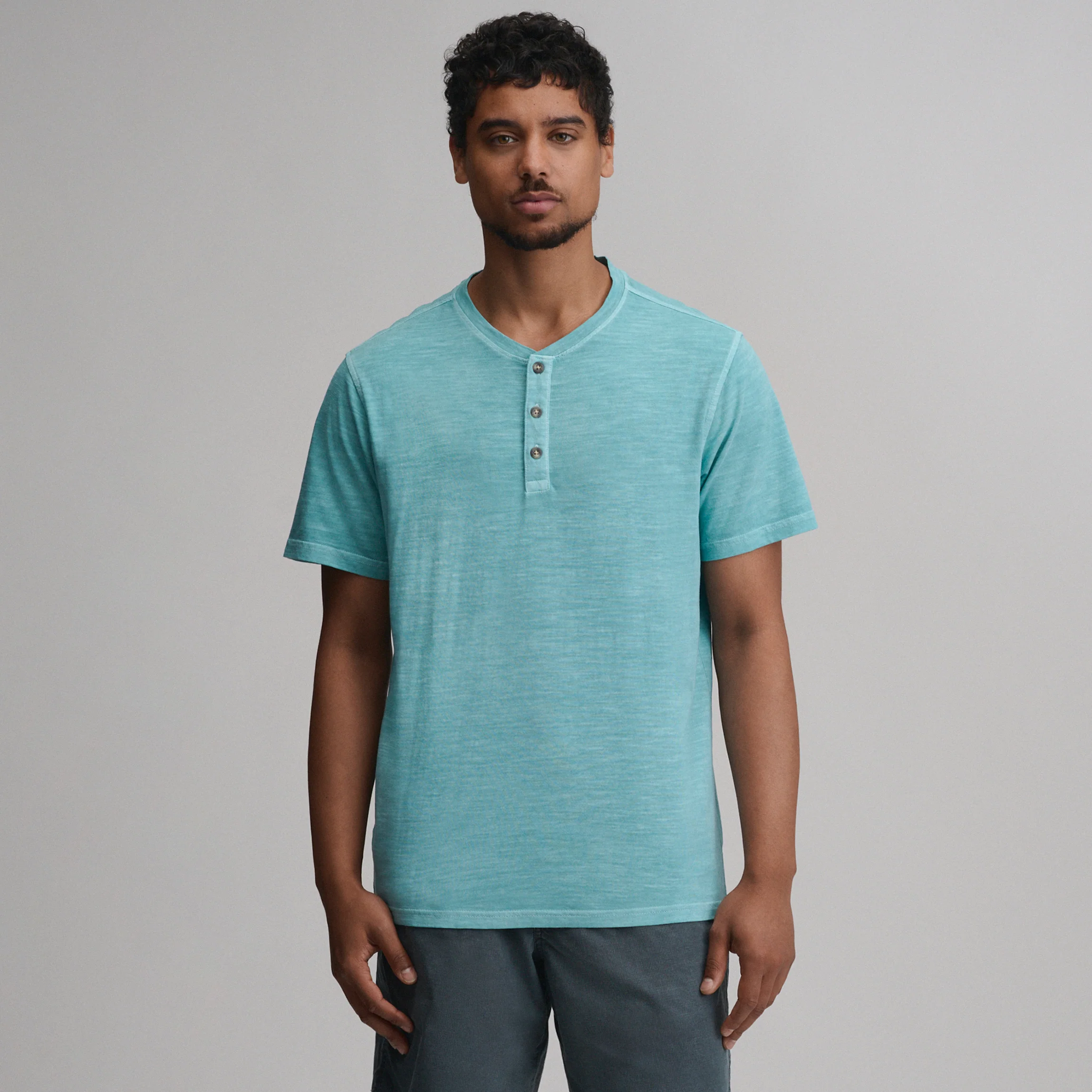 Men's Short-Sleeve Sunwashed Cotton Henley