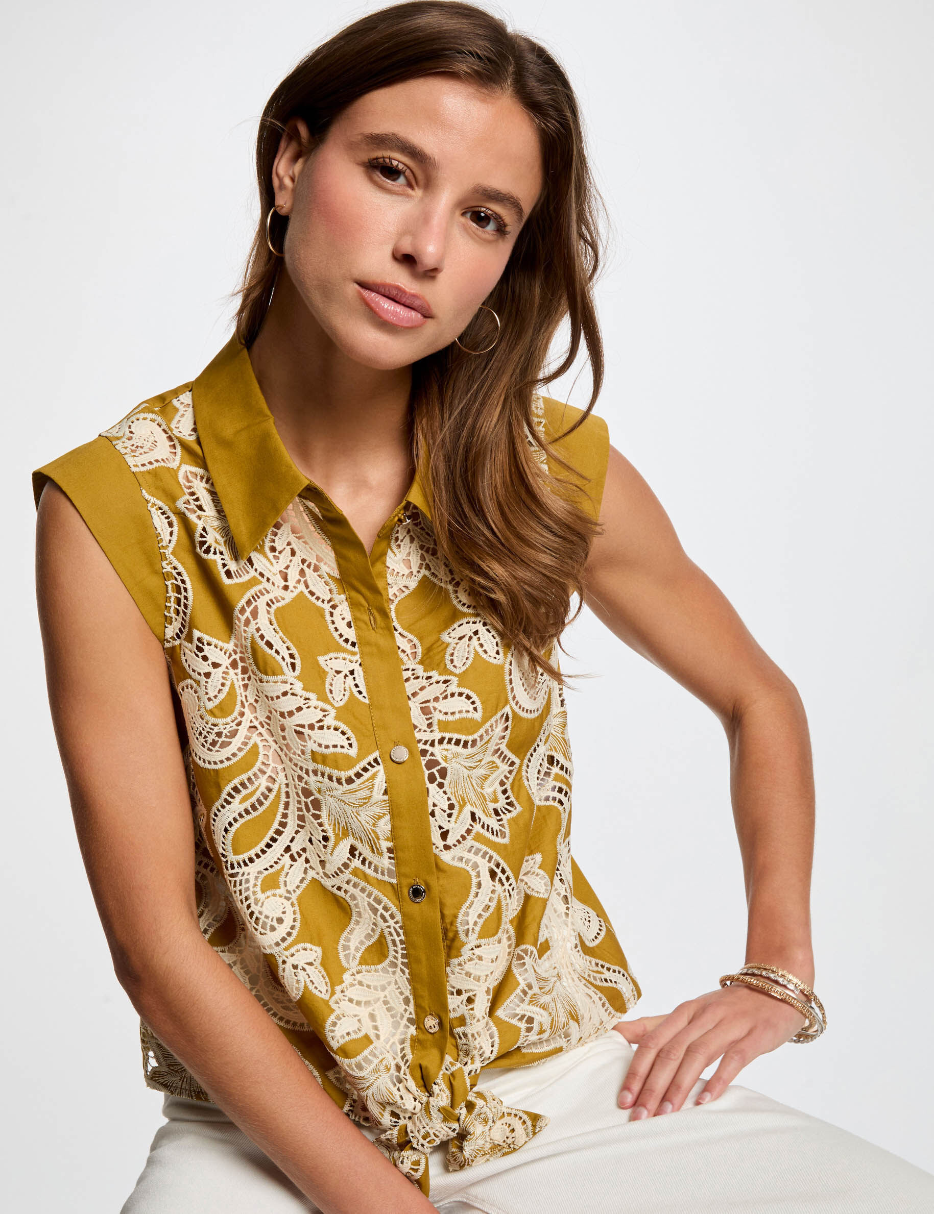 Sleeveless Shirt Khaki Green Women