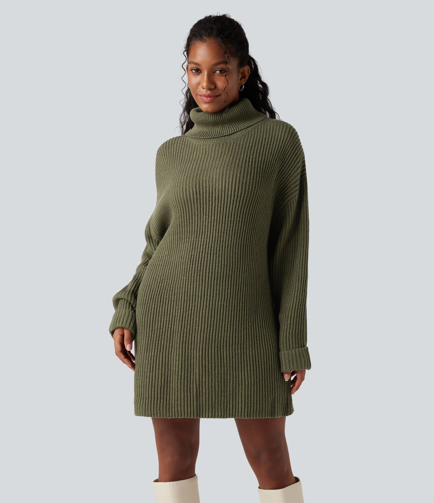Robe pull courte tailleur col montant manches longues