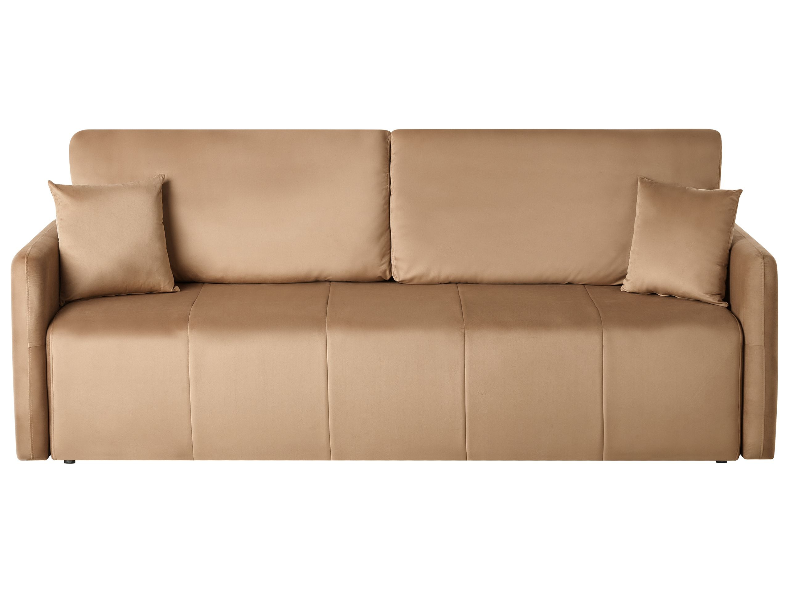 Welurowa sofa z poduszkami z funkcją spania jasnobrązowa