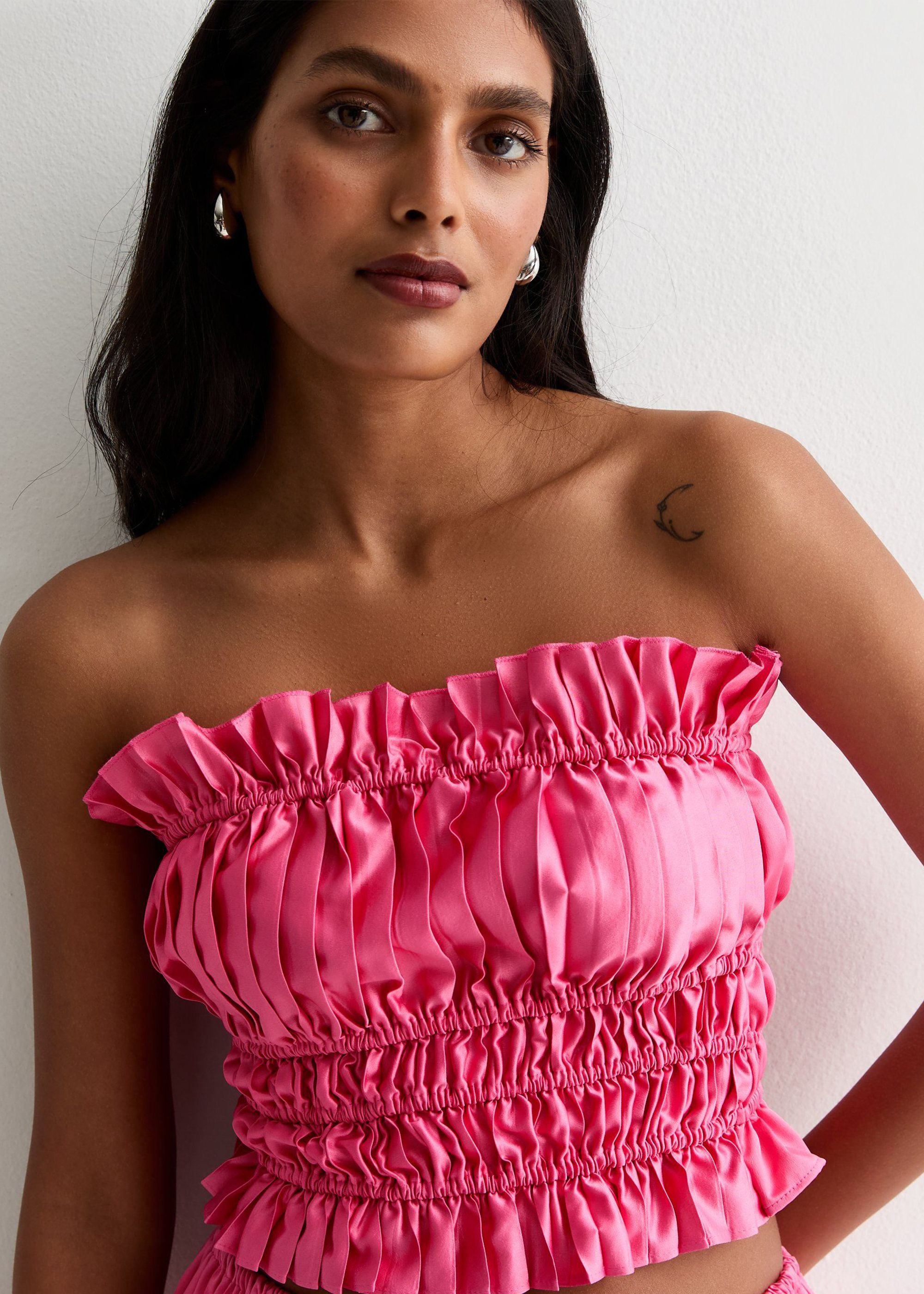 Gini London Hot Pink Ruched Bandeau Top